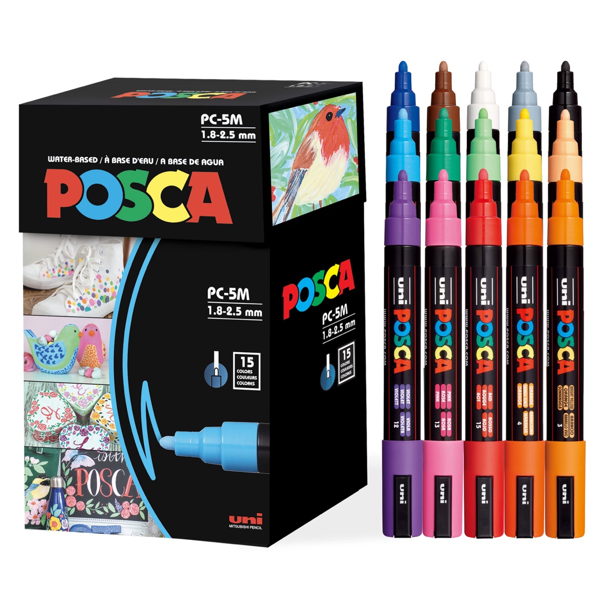 POSCA PC-5M water-based acrylic paint markers, 15-count set