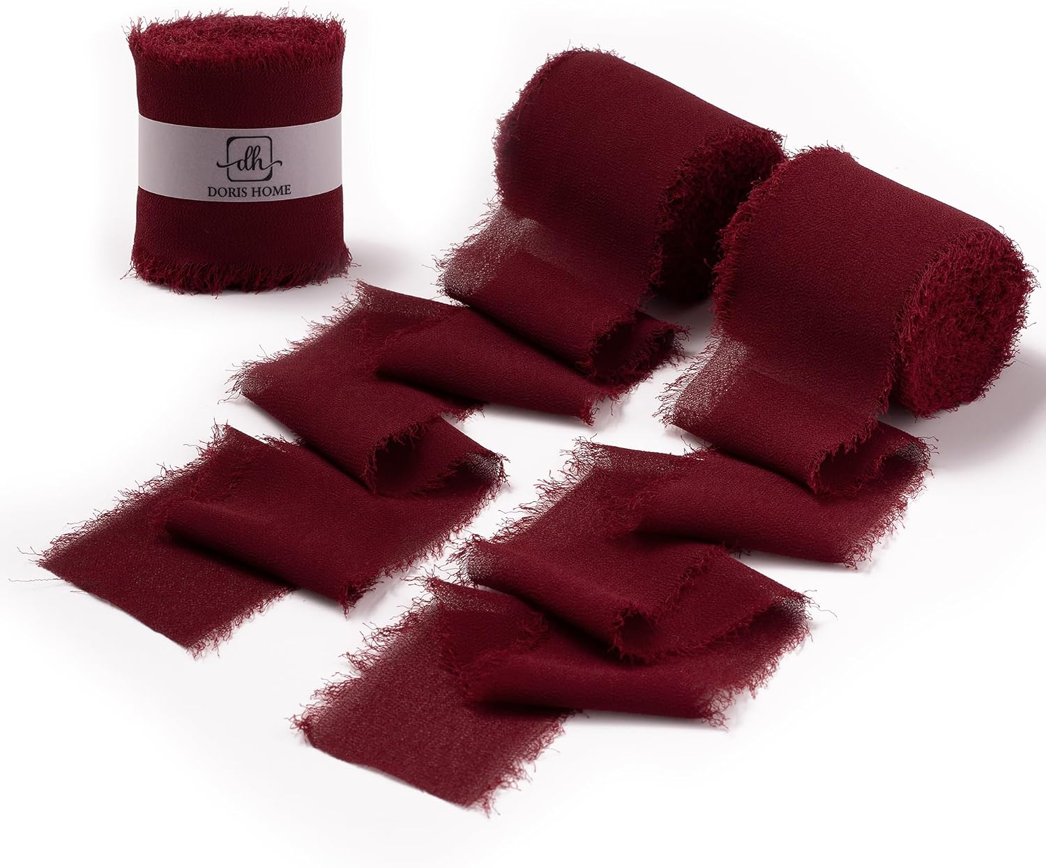 DORIS HOME deep burgundy frayed-edge chiffon ribbon rolls