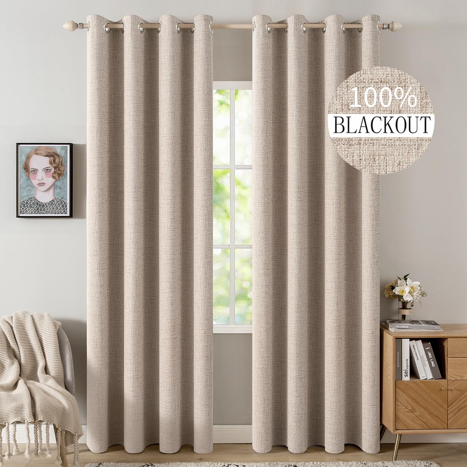 MIULEE linen-textured blackout curtains product image