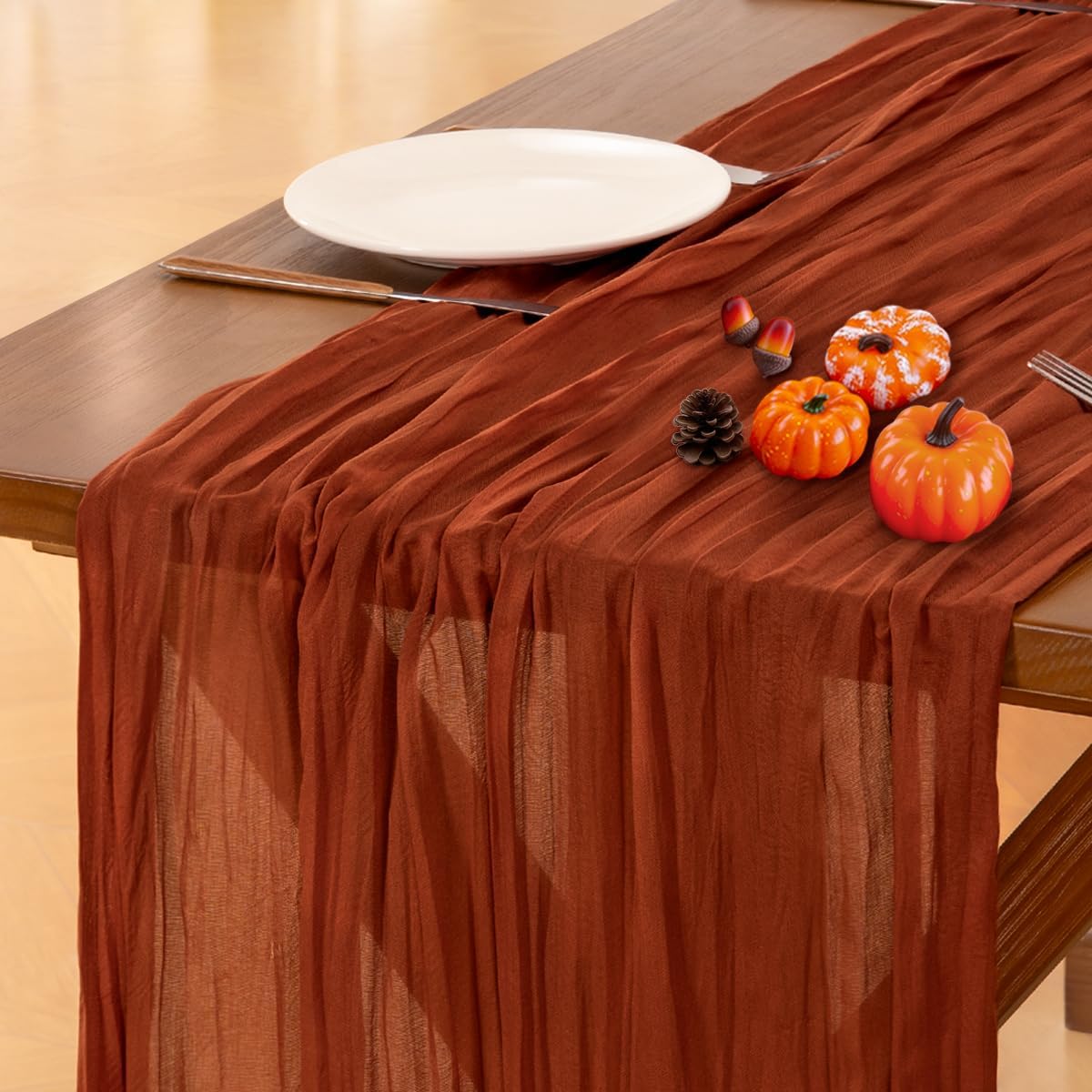 Socomi terracotta cheesecloth table runner