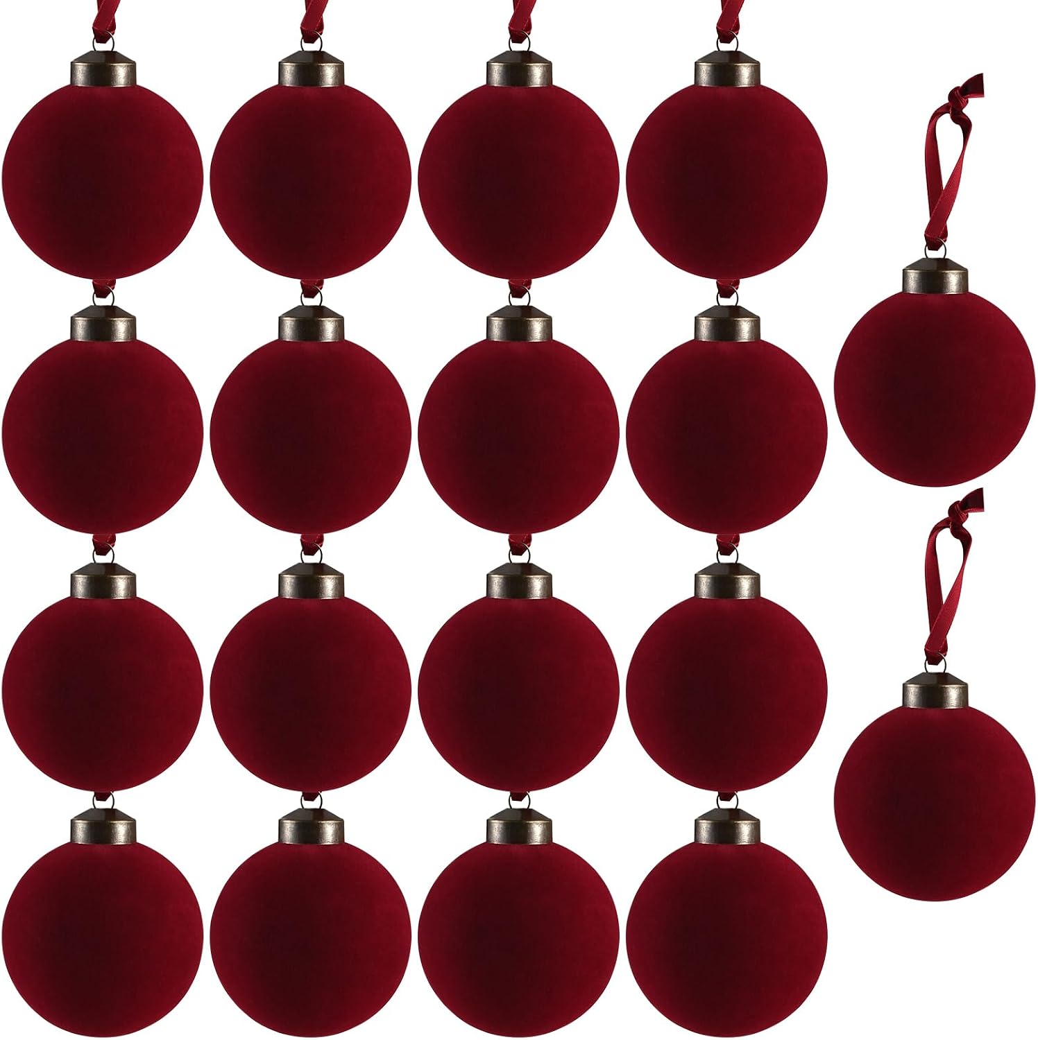 Faburo deep-red flocked velvet Christmas ball ornaments