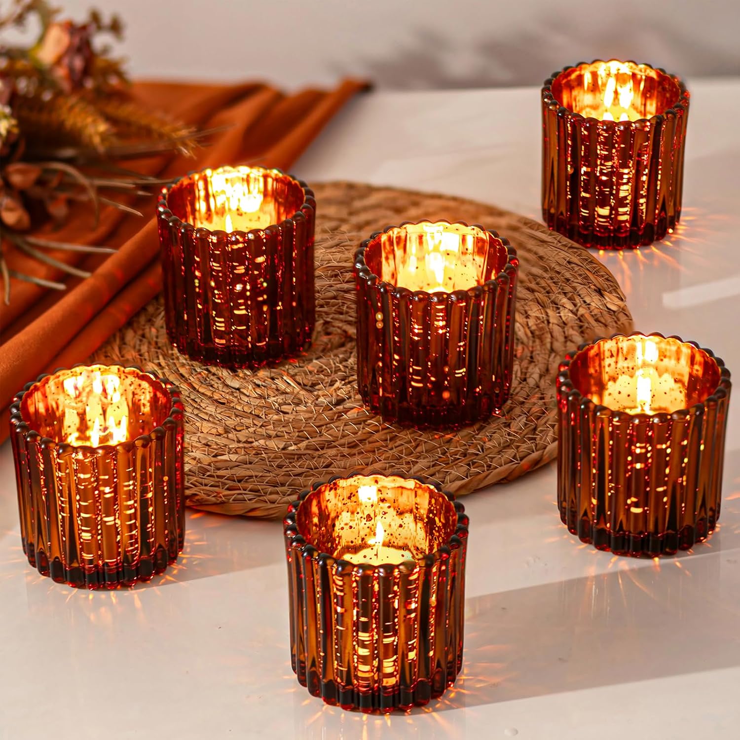 Hewory amber gold glass votive candle holders