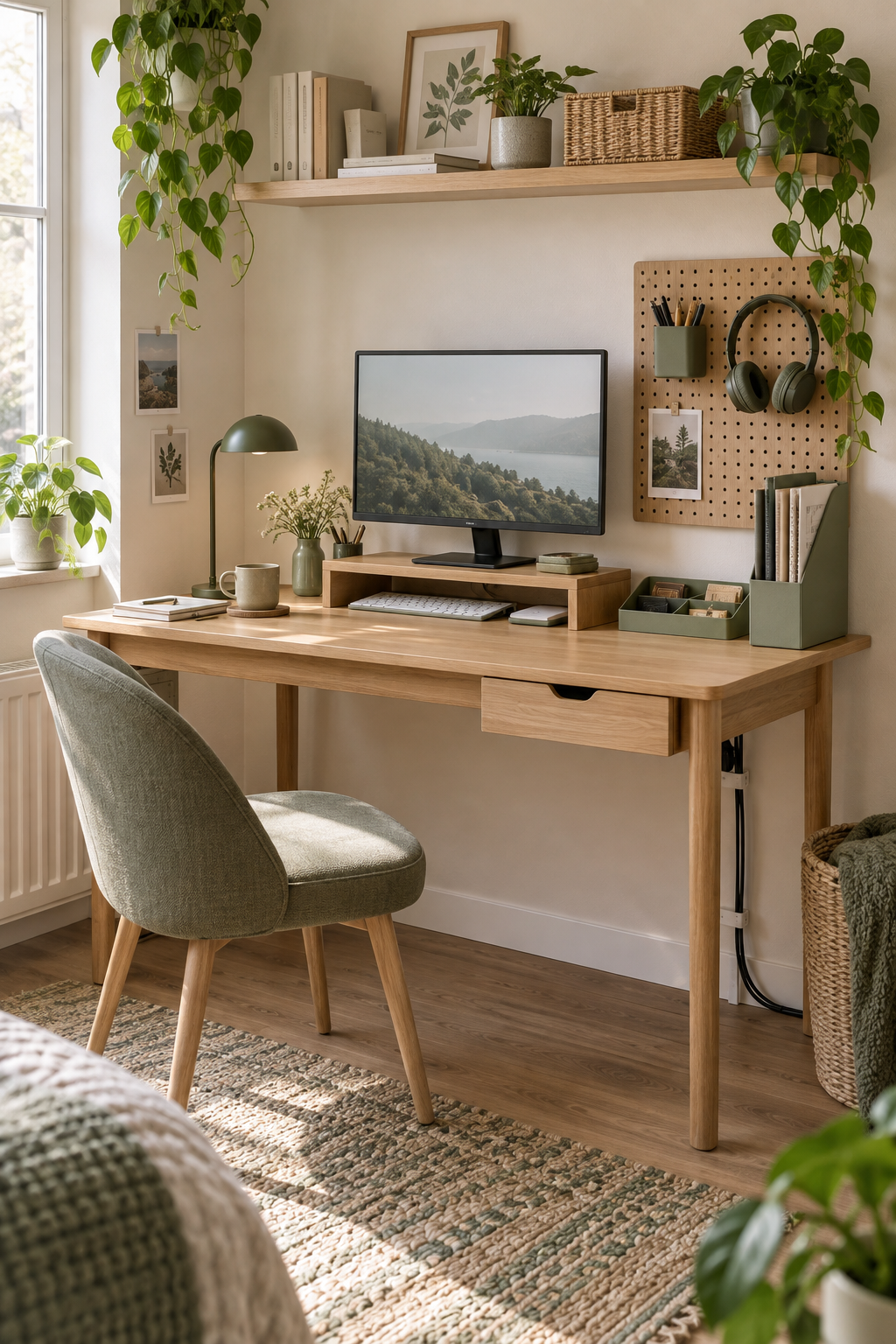 Workspace inspiration showing storage around a compact desk